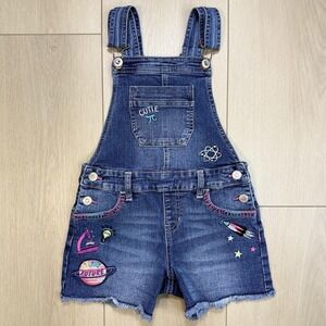 Jordache Girls Denim Shortalls M 7/8 Science Space Embroidered Cutoff Overalls‎